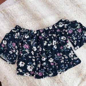 Floral Off-Shoulder Top - Viscose Twill Willow Top (Pasque Floral / Midnight)